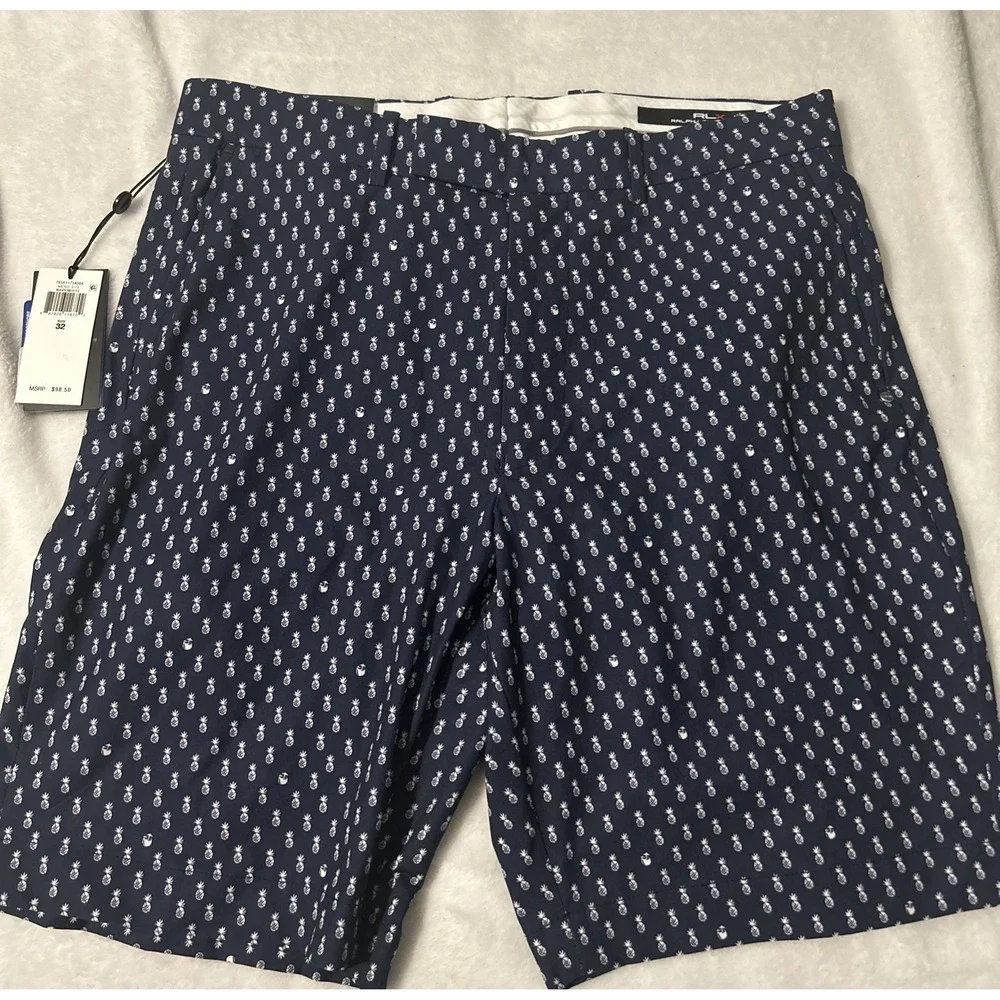 NWT RLX Ralph Lauren Golf Shorts Blue Pineapples Water Repellent Size 32 $98 - Picture 1 of 8